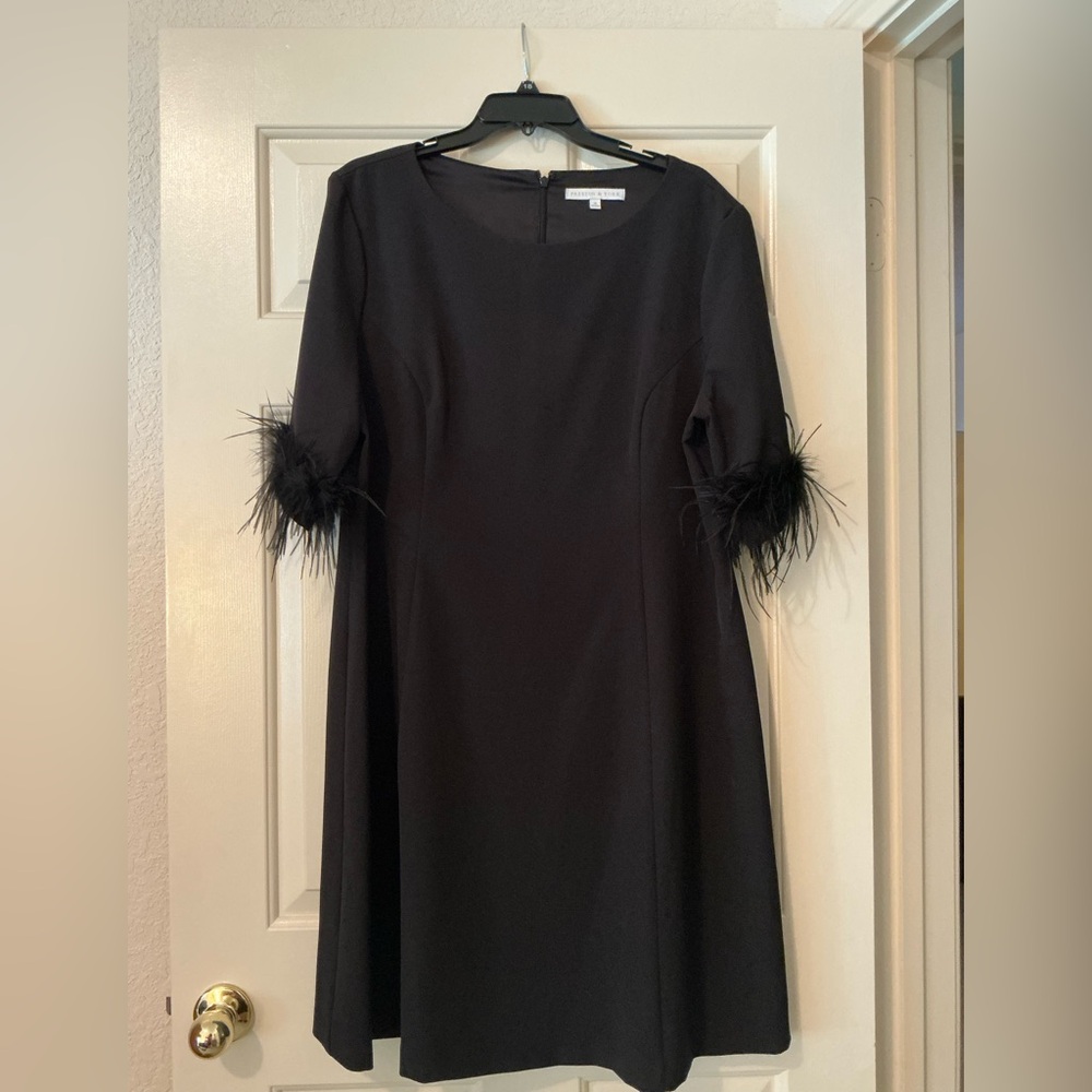 NWOT Preston & York Black Long-Sleeve Feather Cuff Dress - size 18